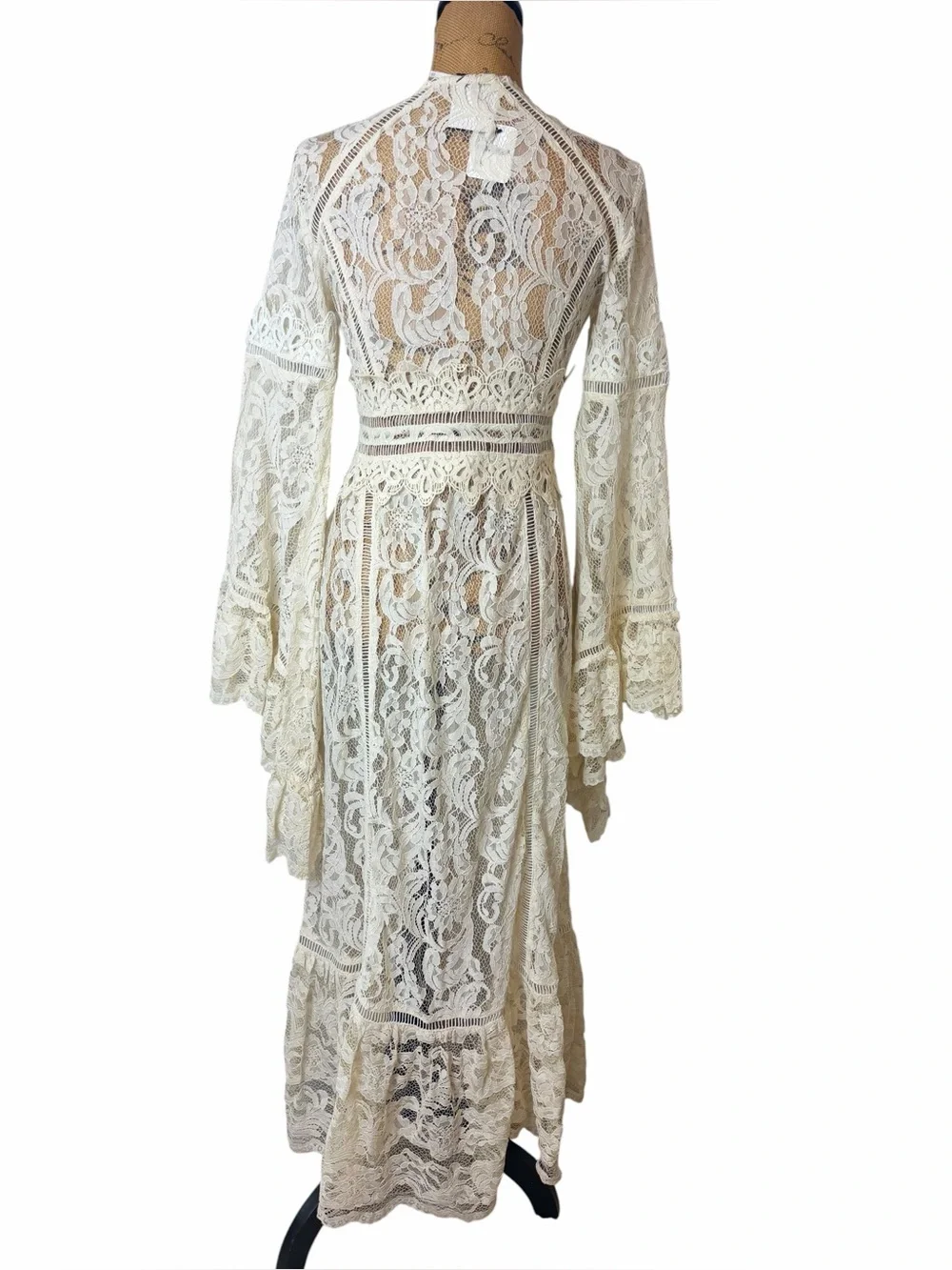 NWT RARE Free People Rhiannon Lace Duster XS Ivory Bell Sleeve Boho